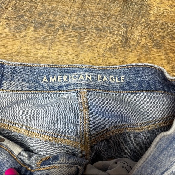 American Eagle Baggy Jeans Womens 2 High Rise Straight Leg Blue Denim Distressed - Picture 5 of 10
